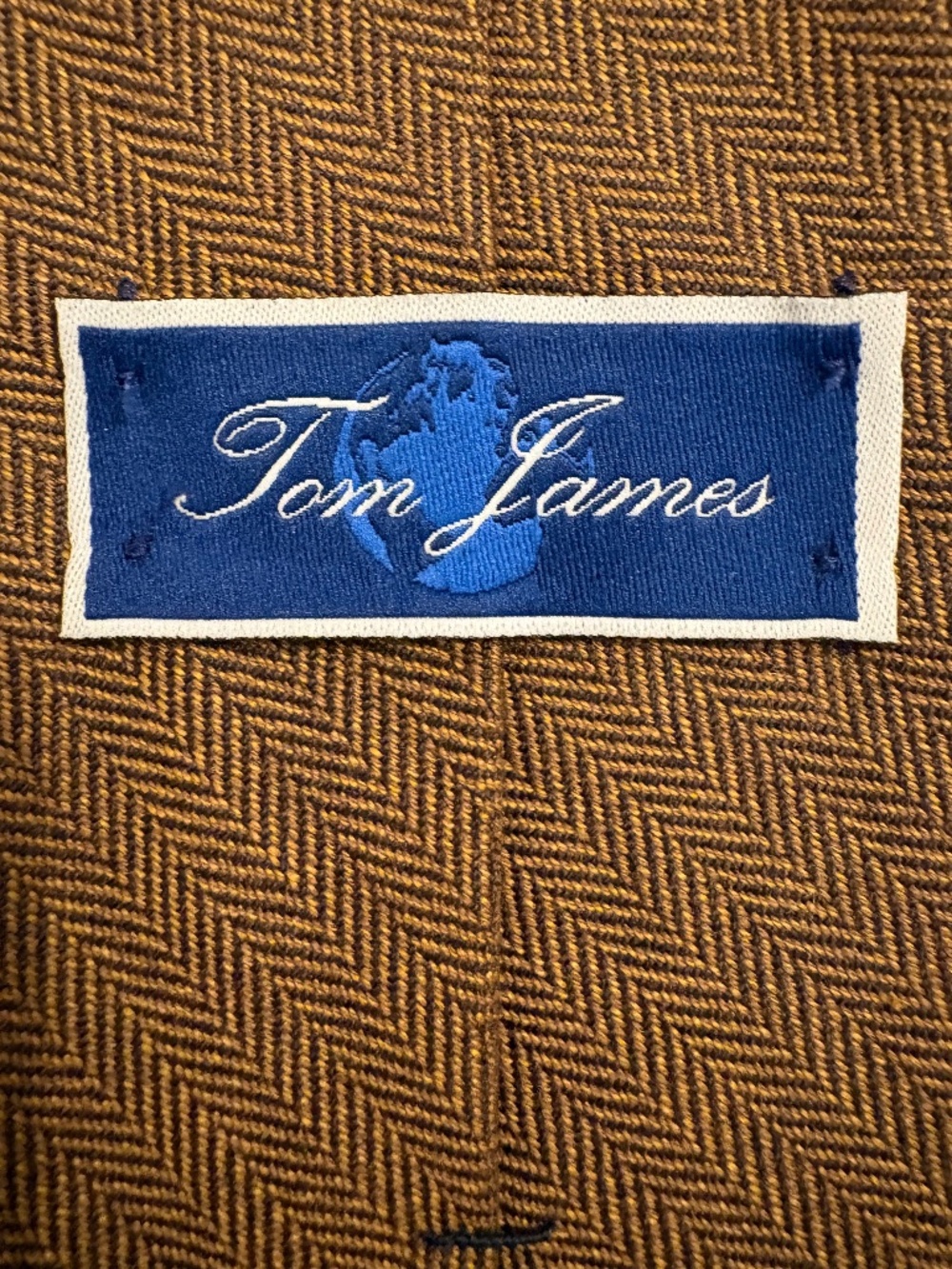 Tom James Vintage Brown Herringbone Cotton Tie 3.25" Classic Width USA Made
